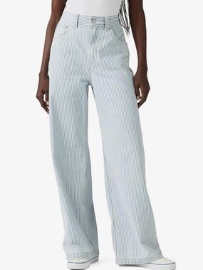 LEVIS Cinch Baggy Handy Woman Carpenter Jeans Wide Leg Railroad Stripe 26